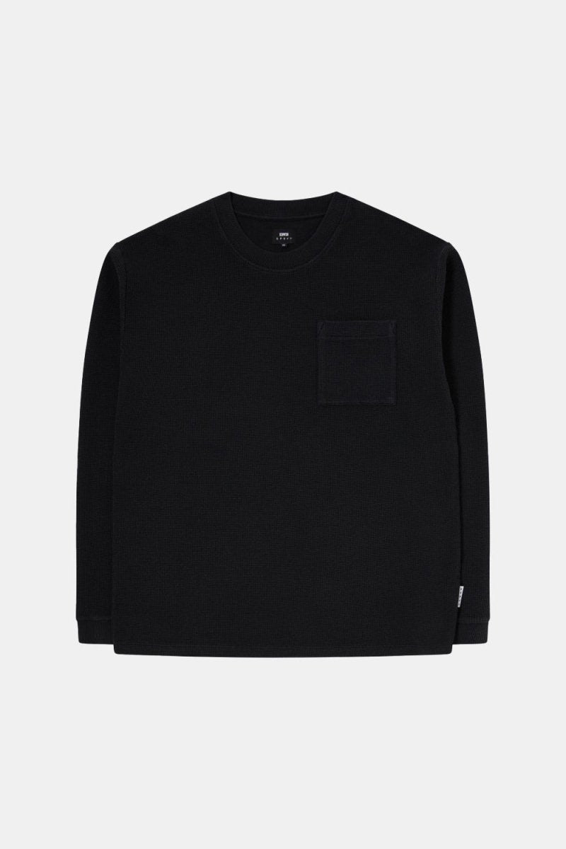 Black long sleeve waffle shirt best sale