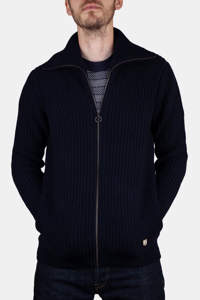 Armor Lux 2x2 Ribbed Zipped Knit (Navy) | Knitwear