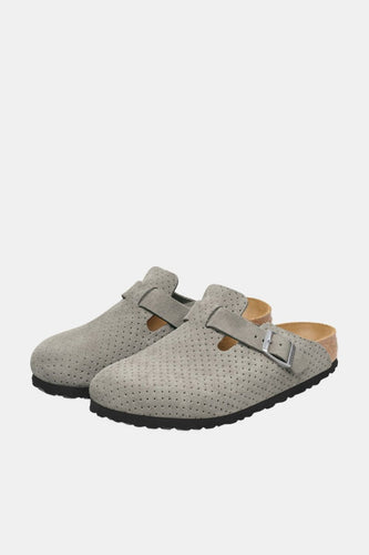 Birkenstock Boston BS Suede Embossed (Emboss Dots Stone Coin) | Sandals