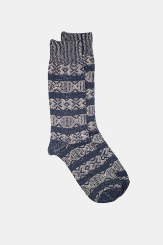 Kinari Recycled Cotton Links Pattern Crew (Navy) | Socks