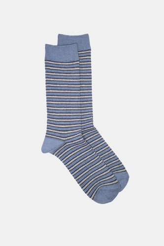 Kinari Recycled Cotton Rib Stripes Crew (Blue) | Socks