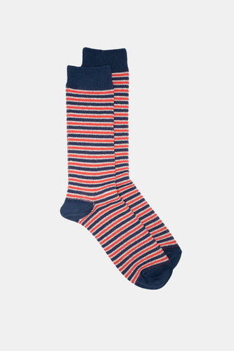 Kinari Recycled Cotton Rib Stripes Crew (Navy/Red) | Socks