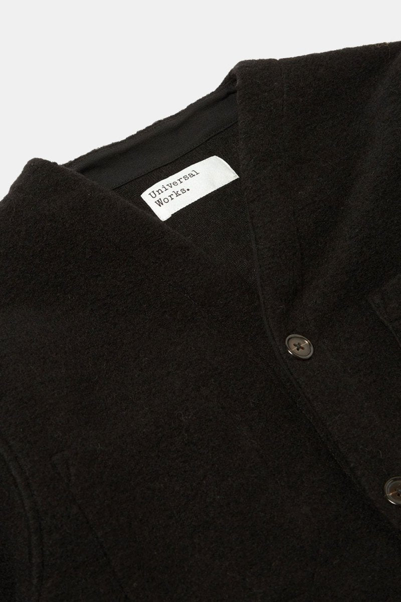 Universal Works Cardigan (Black Wool Fleece) | Sweaters