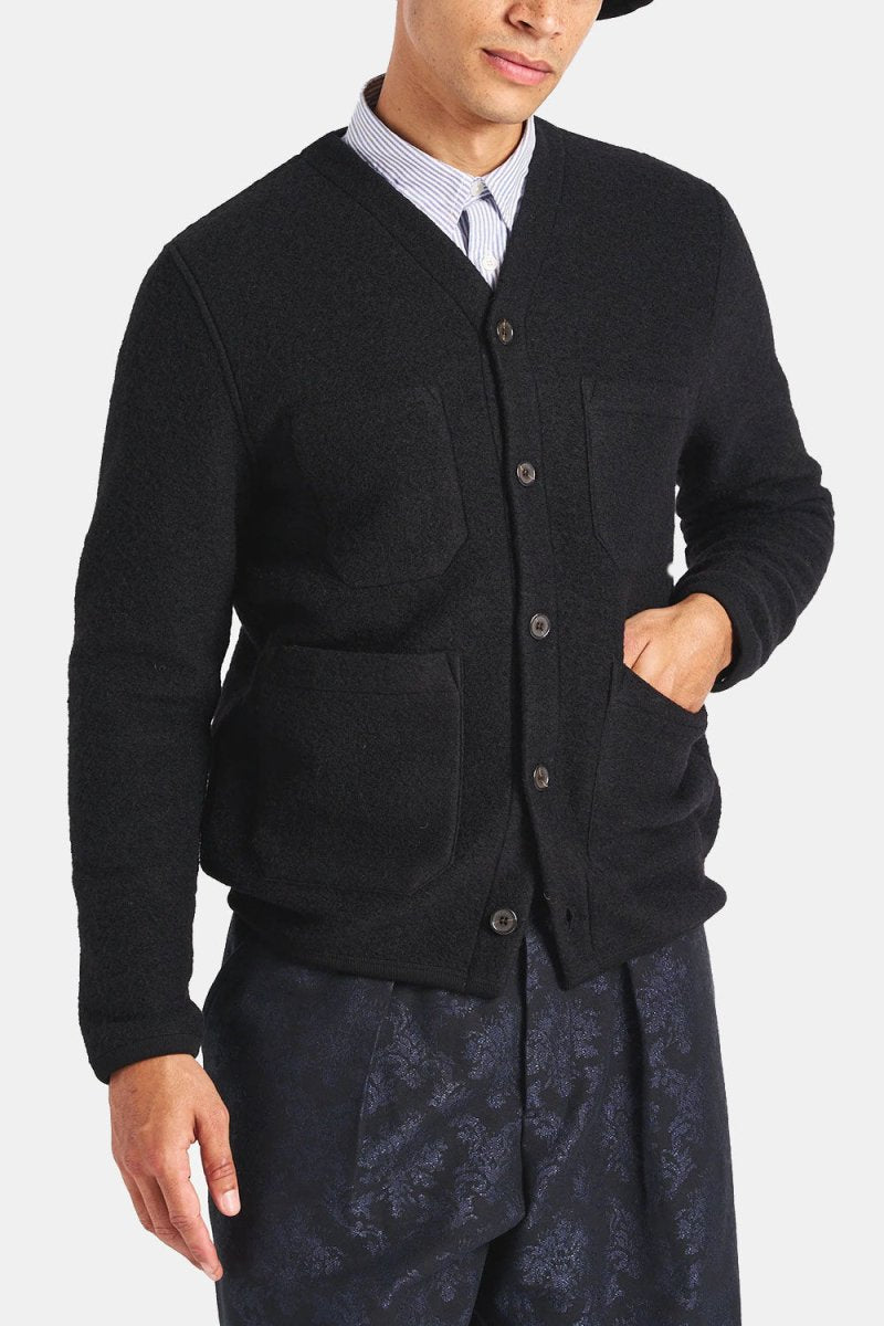 Universal Works Cardigan (Black Wool Fleece) | Sweaters