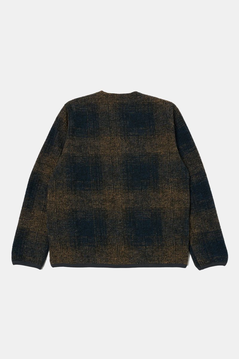 Universal Works Cardigan (Navy/Sand Agu Check Fleece) | Sweaters