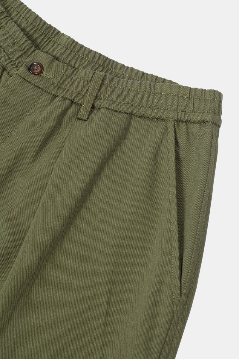 Universal Works Pleated Track Pant (Light Olive Twill) | Trousers
