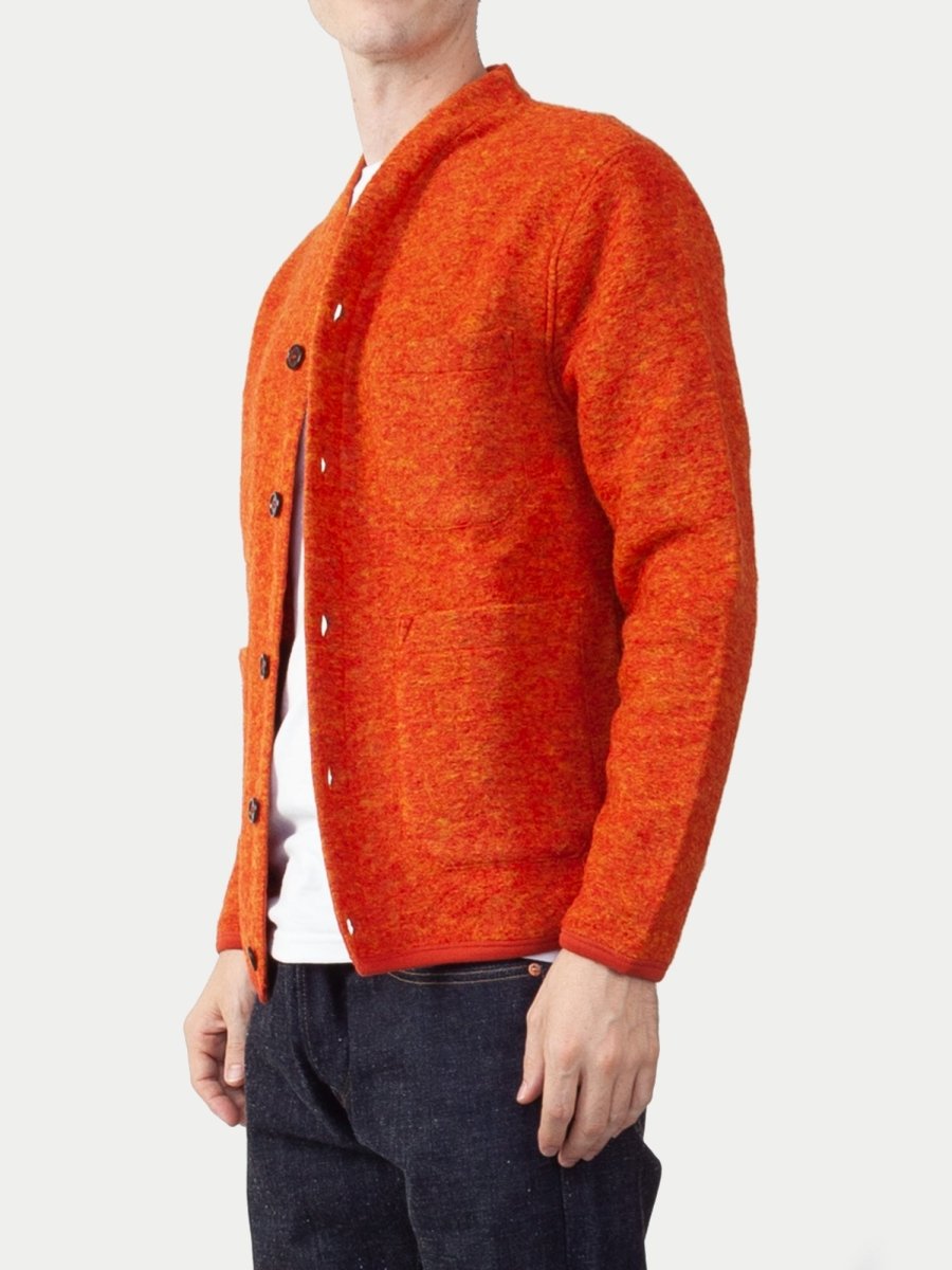Universal Works Wool Fleece Cardigan (Orange) | Knitwear